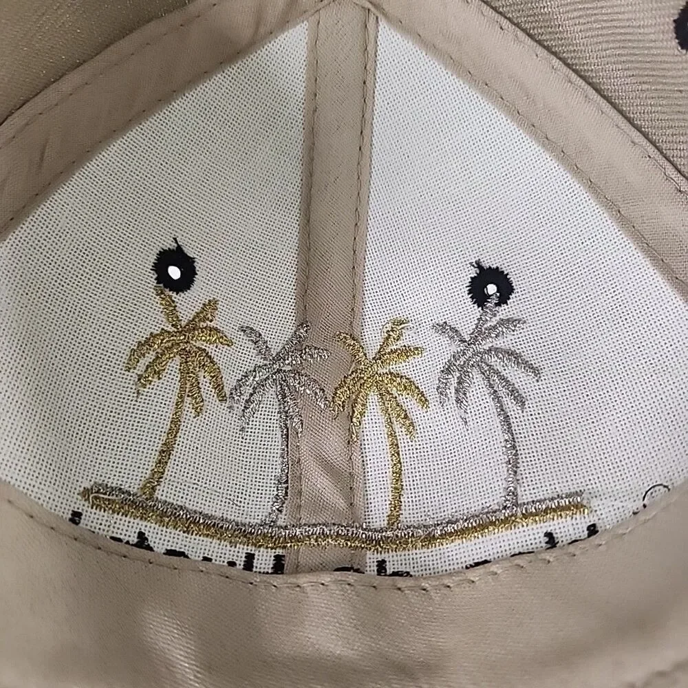 Cap Bahia De Huatulco Tan Baseball Hat Embroidered Gold/Silver Palm Trees Adj